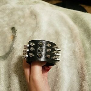 Black Spiked Leather Cuff